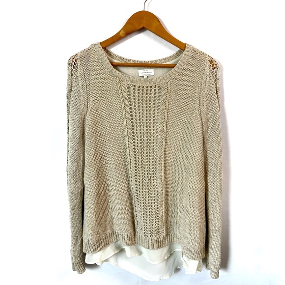 Lucky Brand Sweaters - LUCKY BRAND Shimmer Beige Knit Sweater Sheer